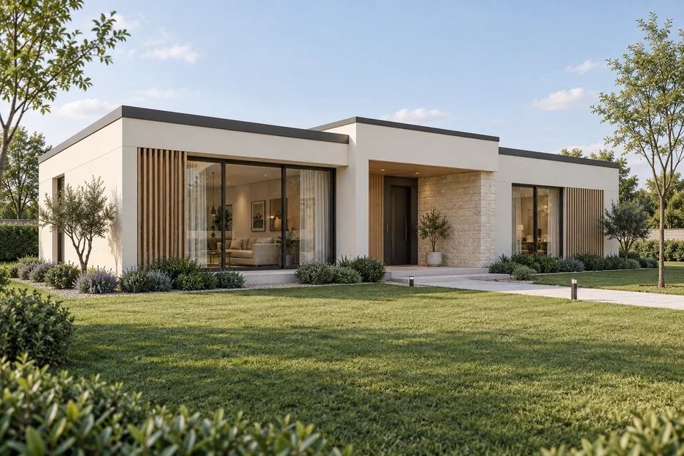 PXL Yalın 135, 3+1, 135 m² hedef brüt kapalı alanlı tek katlı villa konsept görselleştirmesi